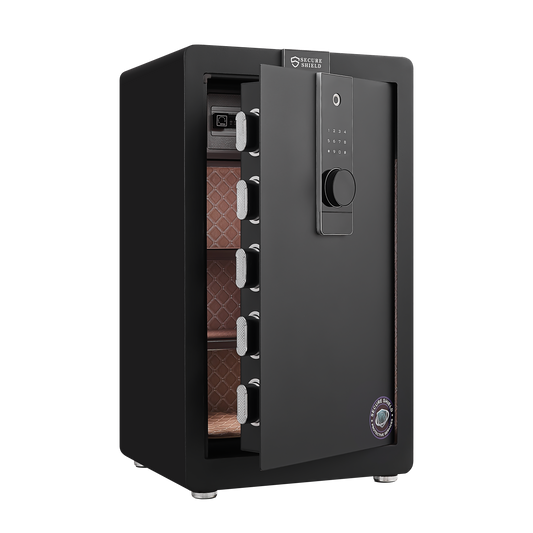 Safe box with biometric recognition, built-in removable partition and flexible compartment partition, dual protection with electronic password lock, private and invisible hidden compartment structure,