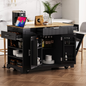 K&K Fluted Kitchen Island with Trash Can Storage Cabinet, Power Outlet, Internal Storage Rack, Rolling Kitchen Islands on 5 Wheels with 3 Drawer, 3 Open Side Racks for 10 Gallon Garbage Bin, Black