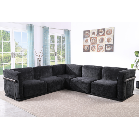 120' length , Fashionable modular sofa with iron and wood frame chenille sofa, black ,uitable for living room