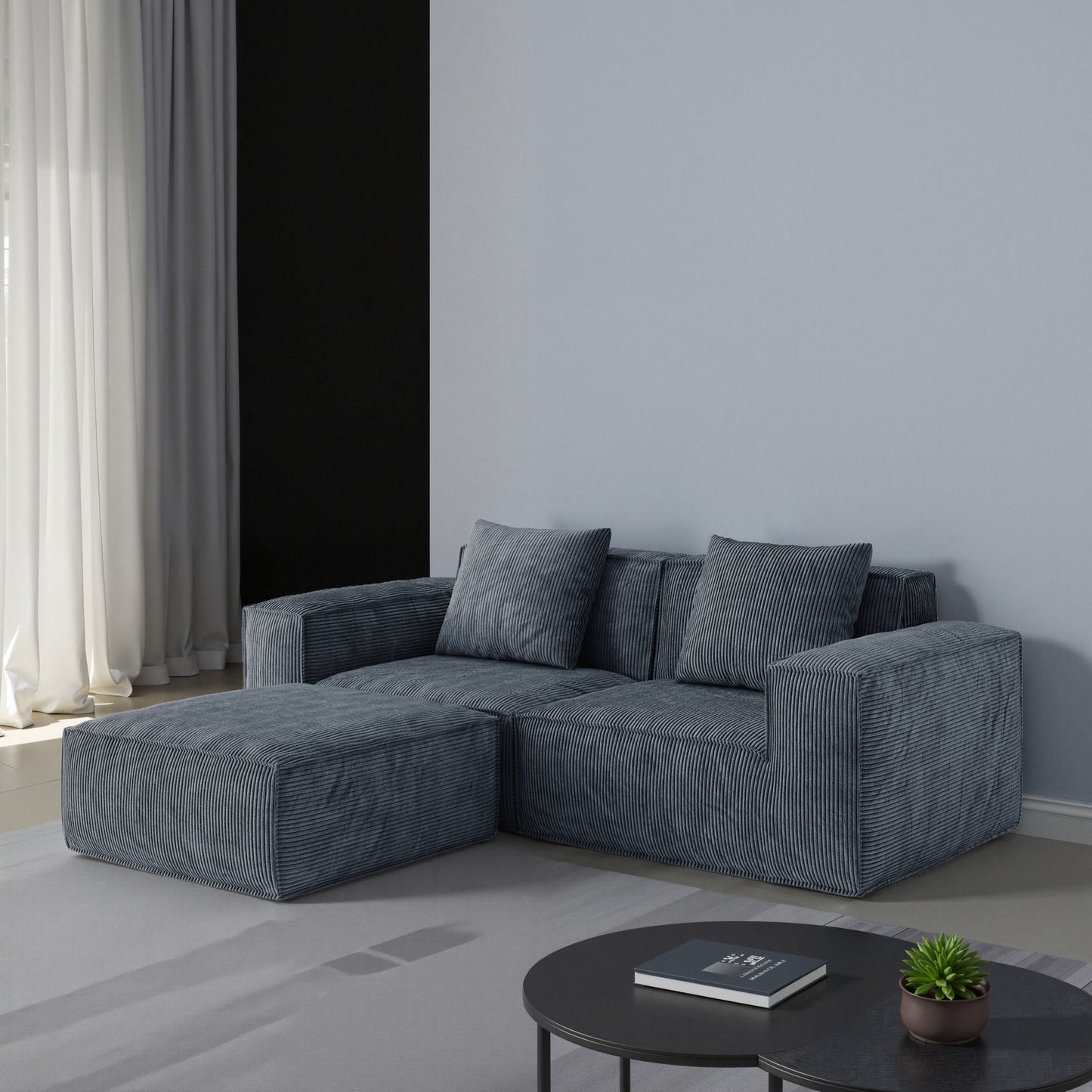 modular sofa can be converted into an oversized sofa bed Free conversion sofa set flexible configuration, soft corduroy cloud velvet fabric two person combination gray