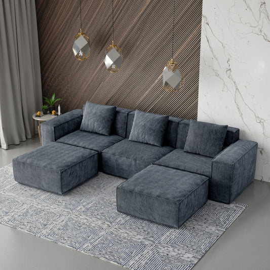118-inch modular sofa can be converted into an oversized sofa bed Free conversion sofa set flexible configuration, soft corduroy cloud velvet fabric Three-person combination with two footrest gray