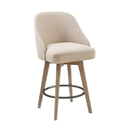 Counter Stool with Swivel Seat Function Sand Polyester and Solid Wood