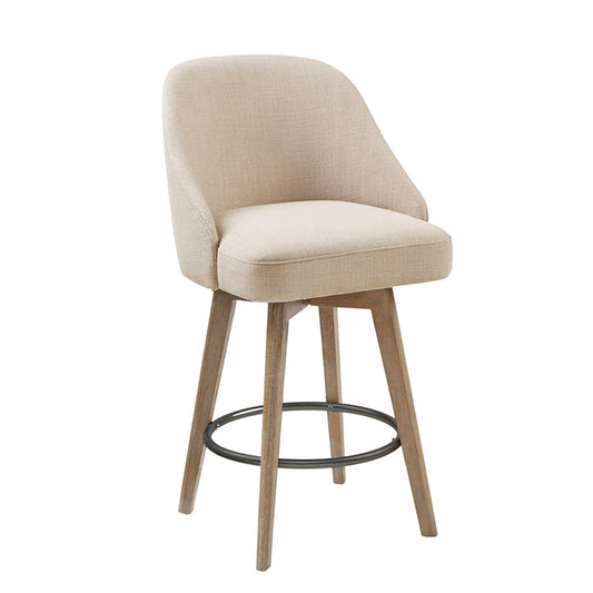 Counter Stool with Swivel Seat Function Sand Polyester and Solid Wood