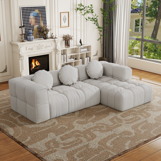 Modern upholstered combination sofa set, fully compressed modular 103' L-shaped combination living room sofa set with 3 pillows, free combination sofa for living room and bedroom (Right side recliner)