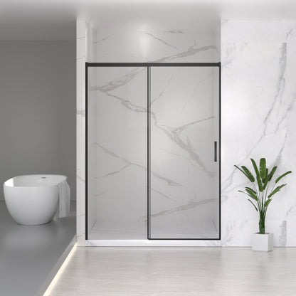 56-60' W x 74' H Semi-Frameless Sliding Shower Door, 1/4' (6mm) Clear SGCC Tempered Glass, Matte Black Finished, Adjustable Width – No Cutting Required