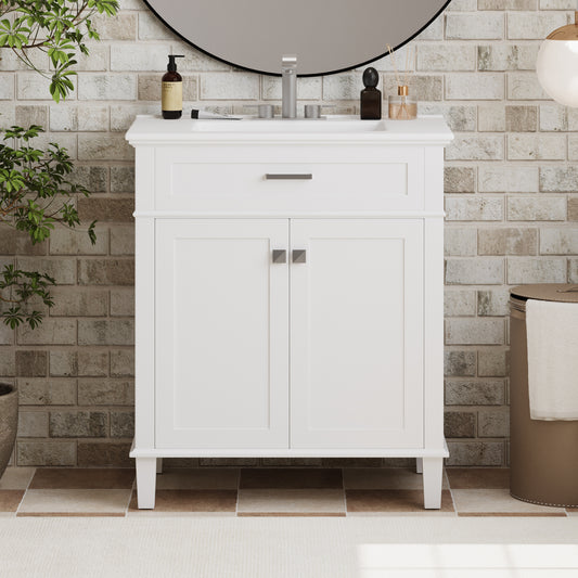 30-inch bathroom vanity with ceramic basin,  soft close door and adjustable shelves