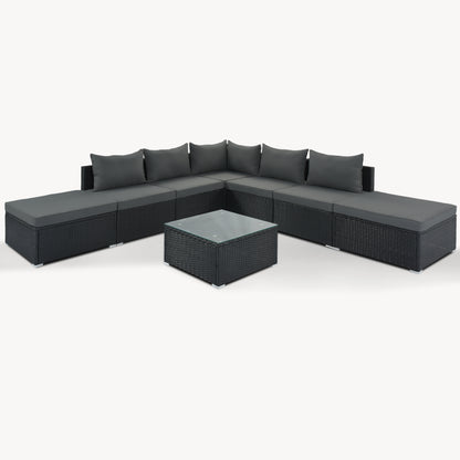 8-Pieces Outdoor Patio Furniture Set with Combinable Wicker Sofa and Gray Cushions