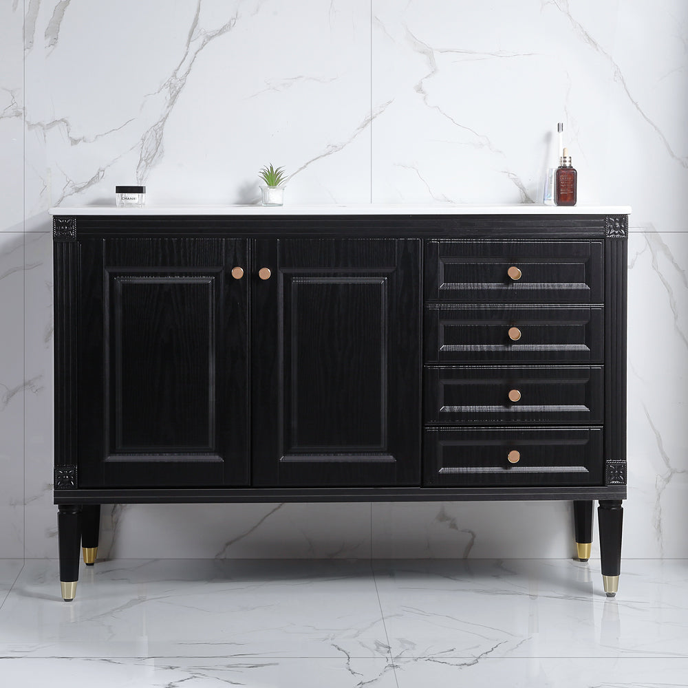 48'' Bathroom Vanity with Top Sink, Bathroom Storage Cabinet with 2 Soft Closing Doors and 3 Drawers, Single Sink Bathroom Vanity. black