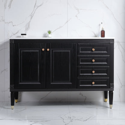 48'' Bathroom Vanity with Top Sink, Bathroom Storage Cabinet with 2 Soft Closing Doors and 3 Drawers, Single Sink Bathroom Vanity. black
