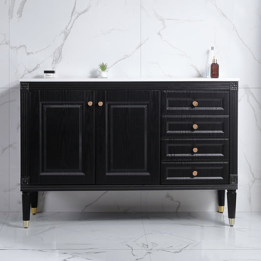 48'' Bathroom Vanity with Top Sink, Bathroom Storage Cabinet with 2 Soft Closing Doors and 3 Drawers, Single Sink Bathroom Vanity. black