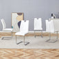 White PU Dining Chair Set.Uniquely designed white dining chairs. PU material, paired with silver metal chair legs. Suitable for offices, restaurants, kitchens, conference rooms, etc.(Set of 4)