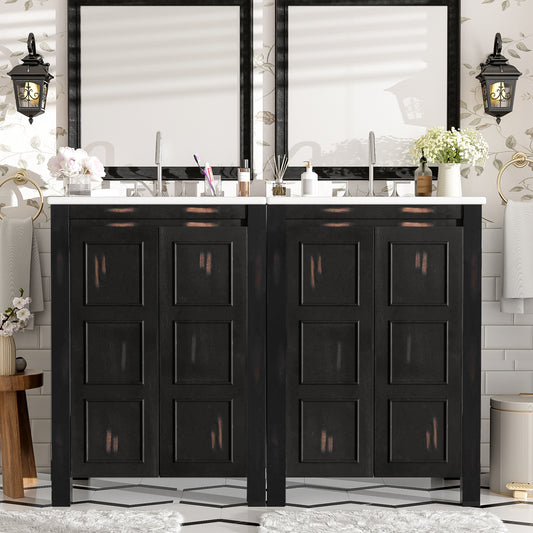 48' Vintage Style Bathroom Vanity Combo with Double Vanities (separate), Double Ceramic Sinks, storage Shelf and Soft Close Doors