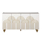 Modern Fluted Sideboard Buffet with Storage, Curve Element, 4 Doors with Adjustable Shelves, White