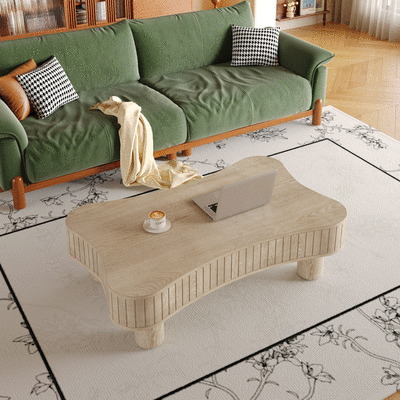 Lift Top Coffee Table for Living Room 42' - Fluted Panel Hidden Storage, Silent Hydraulic Lift, Curved Safety Corners, 5 Min Assembly (27'W x 13-18.9'H,Antique Light Natural)