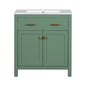 Modern Green 30-inch Bathroom Vanity with Ceramic Sink, Soft Close Doors, and Shelf