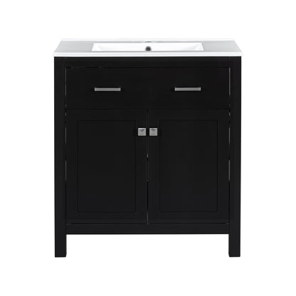 Modern Black 30 Inch Bathroom Vanity with Ceramic Sink and Soft Close Doors