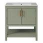 Elegant Green Bathroom Vanity with Ceramic Sink and Versatile Storage, 30-Inch, Solid Wood and MDF