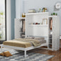 Full Size Murphy Bed with Two Wardrobe and Storage Shelf, Multifunctional Foldable Platform Bedframe for Guest-Room, Bedroom, White