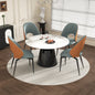 53' Marble Round Dining Table, Sintered Stone Round Dining Table with Stainless Steel Cone Base, Sturdy Dining Table for Kitchen Dining Room for 4-6 people (with 4 Gray Chairs)