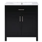 30-Inch Transitional Black Bathroom Vanity with Ceramic Sink and Ample Storage - Solid Wood Feet + MDF Cabinet, Rectangular Undermount Sink, Silver Aluminum Alloy Handles