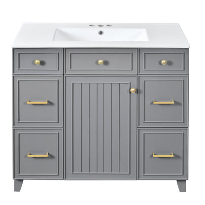 Transitional Grey Bathroom Vanity with Ceramic Sink, Solid Wood Frame, Soft Close Doors, Adjustable Shelves, 36 Inch