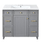 Transitional Grey Bathroom Vanity with Ceramic Sink, Solid Wood Frame, Soft Close Doors, Adjustable Shelves, 36 Inch