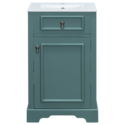 Modern Bathroom Vanity with Ceramic Sink, Soft-Close Door, Green Finish, Solid Wood & MDF, 20-Inch