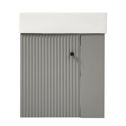 Modern Floating Bathroom Vanity with Ceramic Basin and Right Side Storage - Gray, MDF, 21.6 Inches