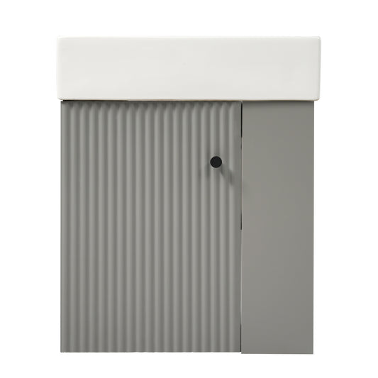 Modern Floating Bathroom Vanity with Ceramic Basin and Right Side Storage - Gray, MDF, 21.6 Inches