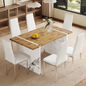 Table And Chair Set.Natural Wood Grain MDF Dining Table - 55'x31.5' Inch.Paired With 6 Modern Style Dining Chairs in White, Essential for Minimalist Homes.Blending into Various Home Environments.