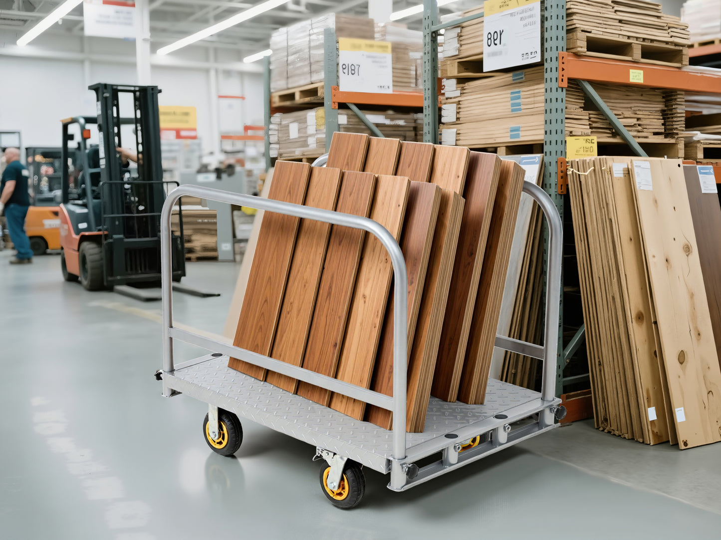 2-in-1 Steel Panel Truck Cart 2200 LBS, Heavy Duty Platform Truck Carts with 4 Side Handrails, Flatbed Lumber Cart Drywall Carts with 4x6' Rubber Swivel Casters for Loading and Storage