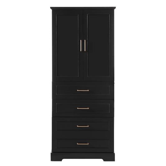 Modern Elegant Freestanding Bathroom Cabinet with 3 Drawers, Adjustable Shelf, Soft-Close Doors, MDF Panels, Steel Handles, 72.2'' Tall, Black