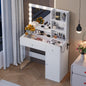 Vanity Desk with Mirror and 3 Lighting Modes, Makeup Vanity with Glass Top and Storage Shelves, Dressing Table with 2 Drawers and Cabinet, White