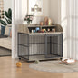 GO 44'' Heavy Duty Large Dog Crate Furniture for Large Medium Dog with Lockable Wheels, Wooden Dog Crate Dog Kennel, End Table Crate with Double layer storage, Gray