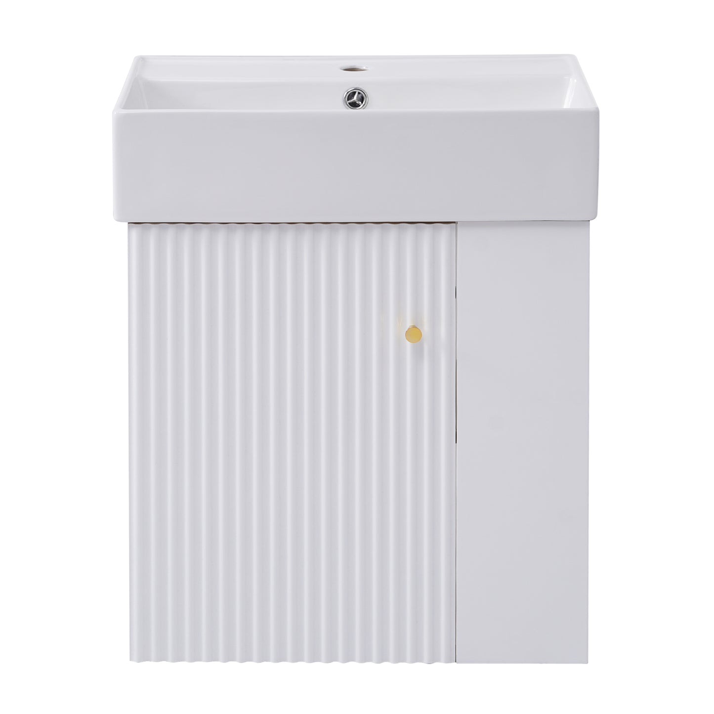 Modern Floating Bathroom Vanity with Ceramic Basin and Right Side Storage - 21.6 inch, White, MDF and Ceramic