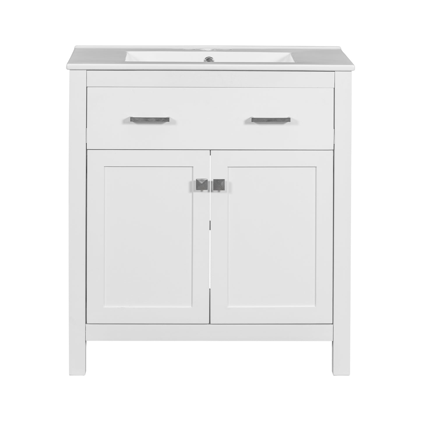 Modern 30-Inch Bathroom Vanity with Ceramic Sink, White Cabinet with Soft Close Doors and Adjustable Shelf