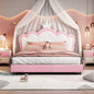 Full size Upholstered Princess Bed With Crown Headboard,Full Size Platform Bed with Headboard and Footboard, White+Pink(Old SKU:WF303337AAH)