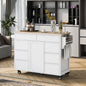 K&K Store Kitchen Cart with Rubber Wood Countertop , Kitchen Island has 8 Handle-Free Drawers Including a Flatware Organizer and 5 Wheels for Kitchen Dinning Room, White