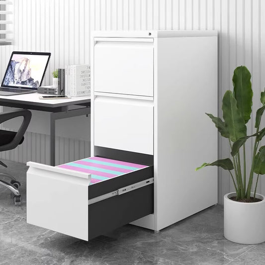 3 Drawer File Cabinet with Lock Metal Vertical File Storage Cabinet Office Home Steel Vertical File Cabinet for A4 Legal/Letter Size Narrow File Cabinet Locked,Assembly Required