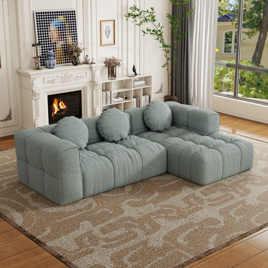 Modern upholstered combination sofa set, fully compressed modular 103' L-shaped combination living room sofa set with 3 pillows, free combination sofa for living room and bedroom (Right side recliner)