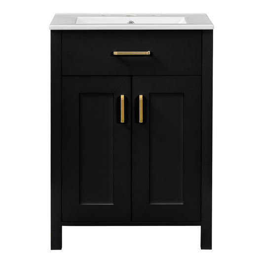 Modern 48-Inch Black Bathroom Vanity with Ceramic Sink, Soft-Close Doors, Flip Drawer, U-Shaped Shelves, Elegant Storage Solution