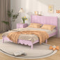 Full Size Wood Platform Bed Frame, Retro Style  Bed with Rectangular Headboard,No Need Box Spring,Pink