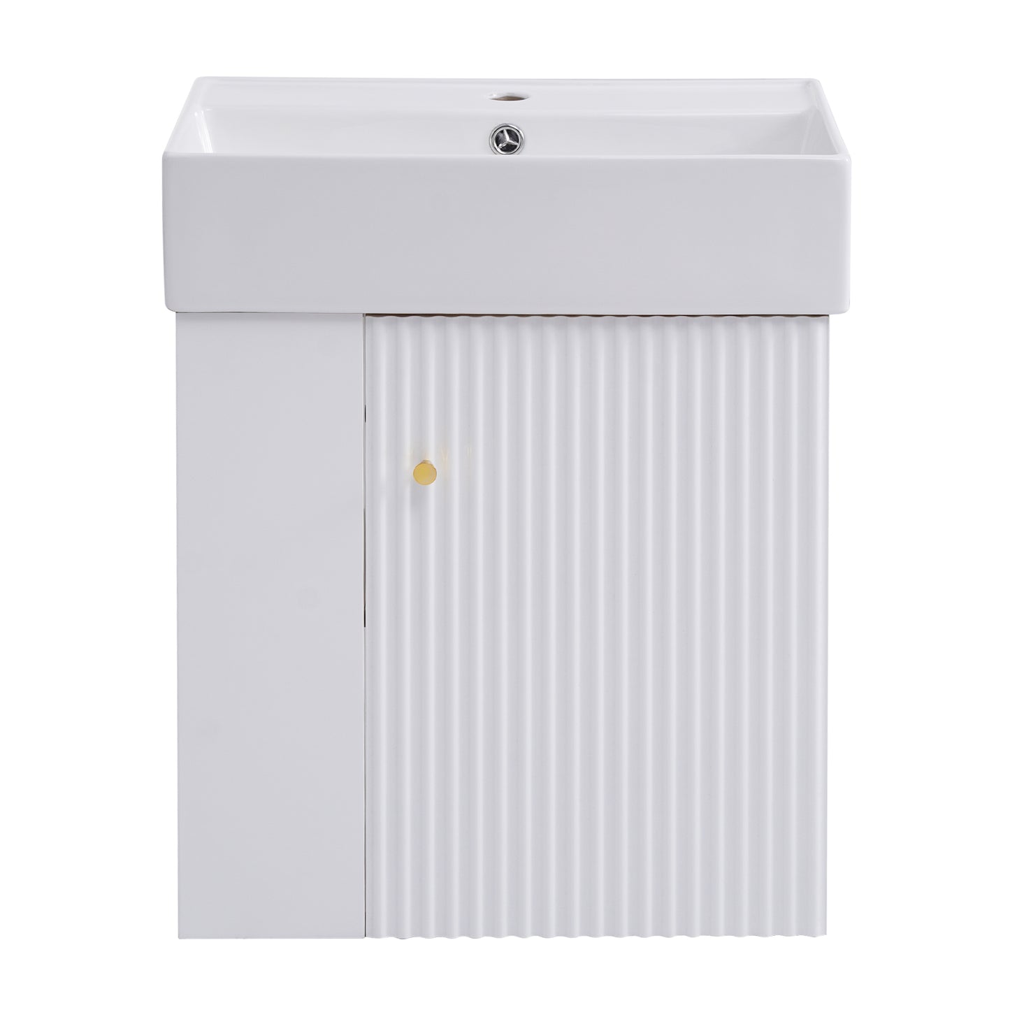 Modern Floating Bathroom Vanity with Ceramic Basin, Left Side Storage, White, 21.6 inches