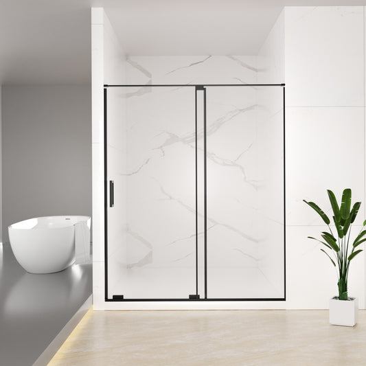 56-60' W x 72' H Semi-Frameless Sliding Shower Door, 5/16'(8mm) Clear SCGG Tempered Glass, Matte Black Finish, Cut Adjustable Width 4'