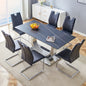 Table and chair set.63x31.5-inch Sintered Stone Dining Table.Paired with 6 Uniquely designed black dining chairs with Silver Metal Leg.Black Texture Design Tabletop,Silver stainless steel table leg.