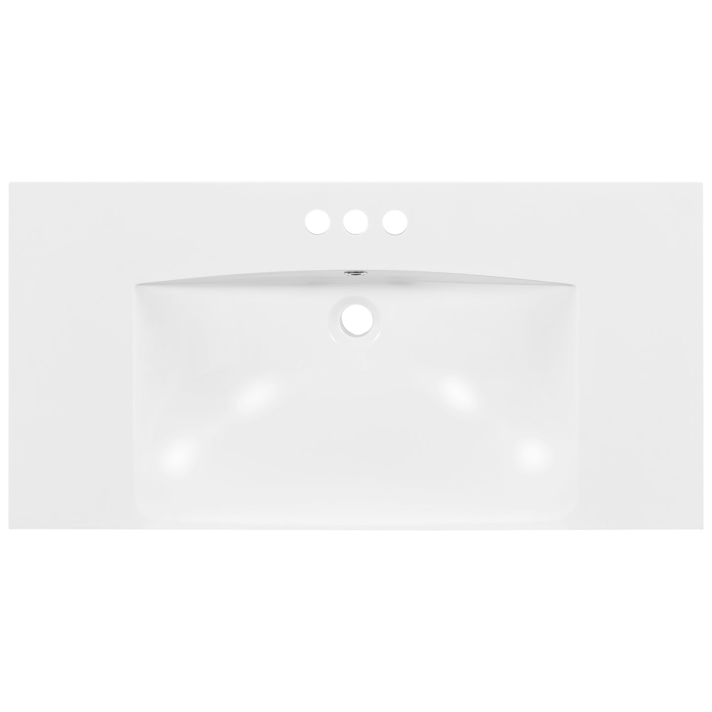 [Sink Only] 36x18' Rectangular 3 Hole Bathroom Resin Sink, Vanity Top Sink Only, Fits 4' Center Faucet, White (Faucet and cabinet not included)