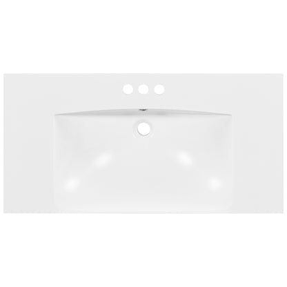 [Sink Only] 36x18' Rectangular 3 Hole Bathroom Resin Sink, Vanity Top Sink Only, Fits 4' Center Faucet, White (Faucet and cabinet not included)