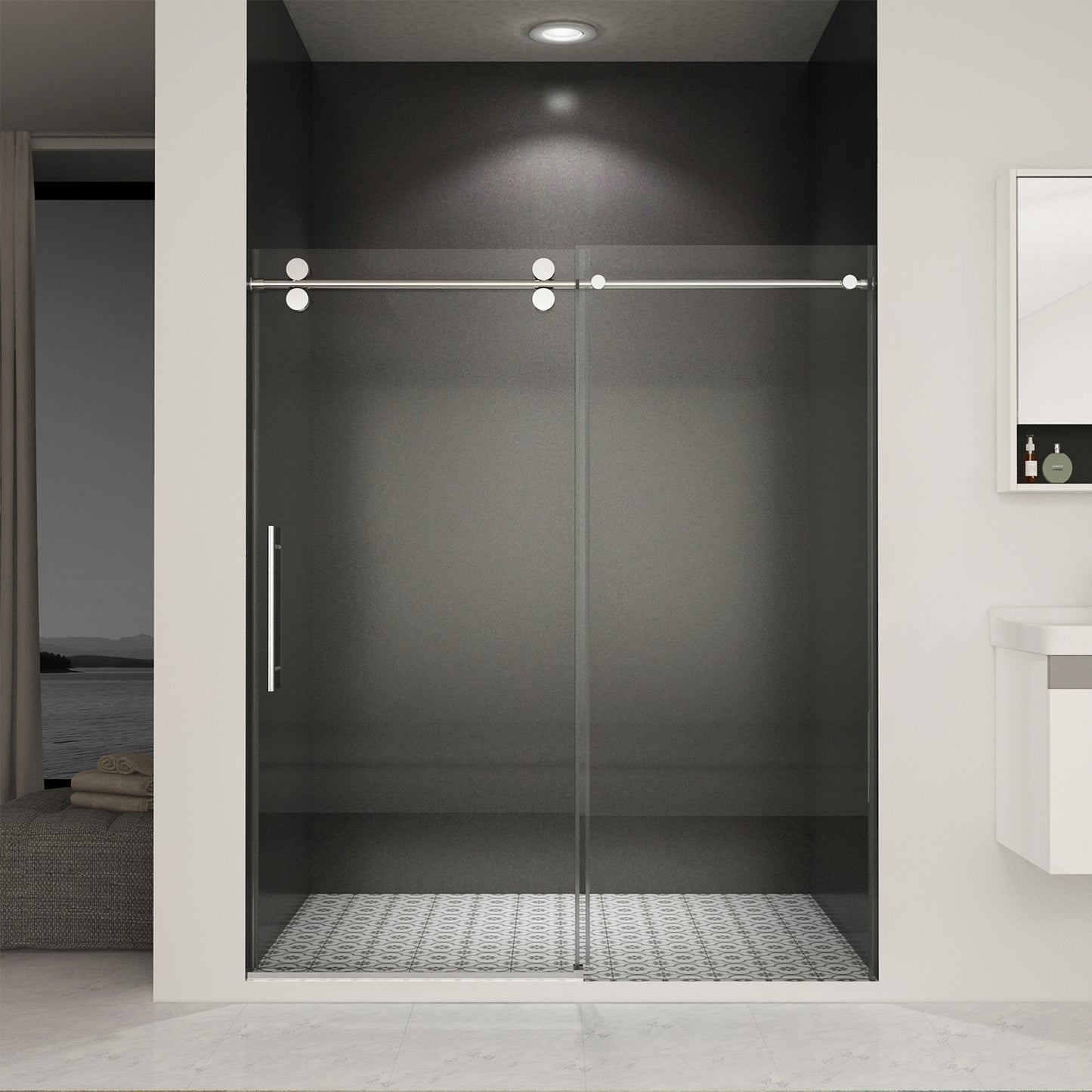 56'-60'W x 70'H Frameless Shower Door, Sliding Shower Door, with Premium 5/16'(8mm) Thick Tempered Glass Shower Enclosure ,Double Side Easy Clean Coat,Chrom Finished With Buffer