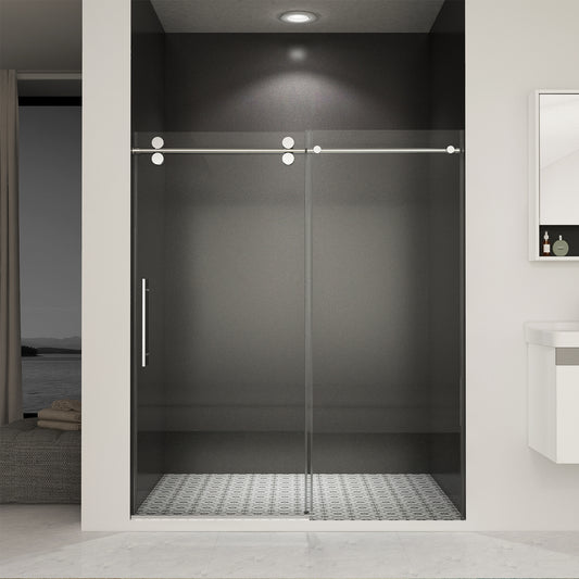 56'-60'W x 76'H Frameless Shower Door, Sliding Shower Door, with Premium 3/8'(10mm) Thick Tempered Glass Shower Enclosure ,Double Side Easy Clean Coat,Chrom Finished With Buffer