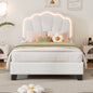 Twin Size Upholstered Flower-Shape Bed, Elegant Flowers Headboard with LED Light Strip , Sherpa Fabric Platform Bed with Wooden Slats Support, White